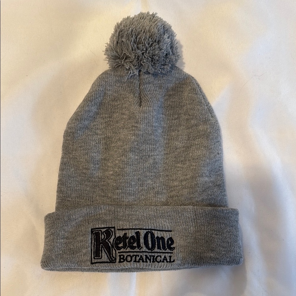 Gray Knit Beanie with Pom-pom and Cuff